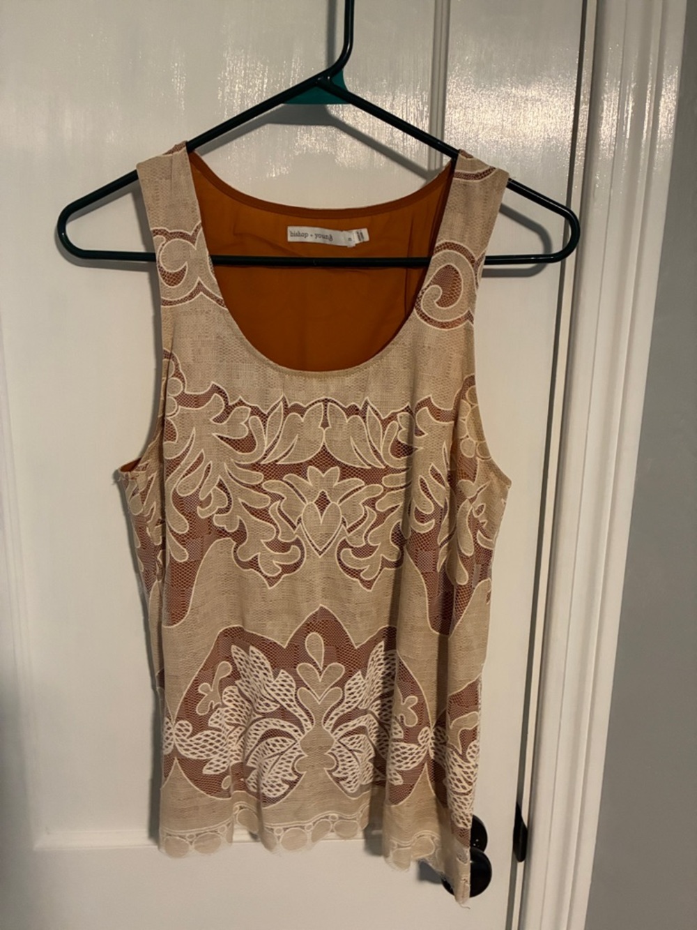 bishop + young Beige and Brown Floral Overlay Scoop Tank